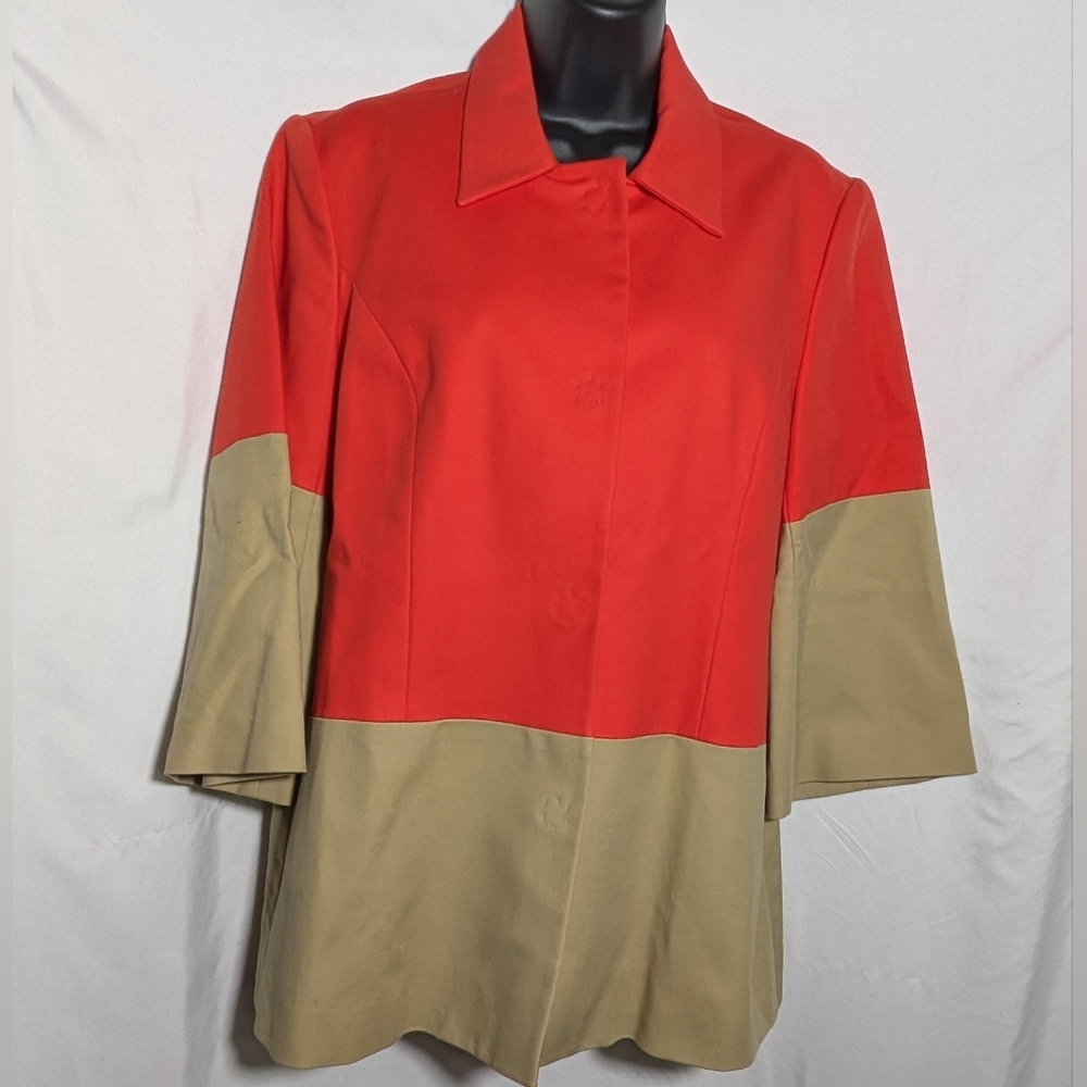 Women's Coldwater Creek‎ Color Block Jacket/Blazer, Coral & Tan, Spring, Sz 12